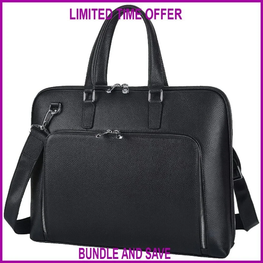 Leather Slim Briefcase for 15.6-16 Inch Laptop Professional Business Messenger